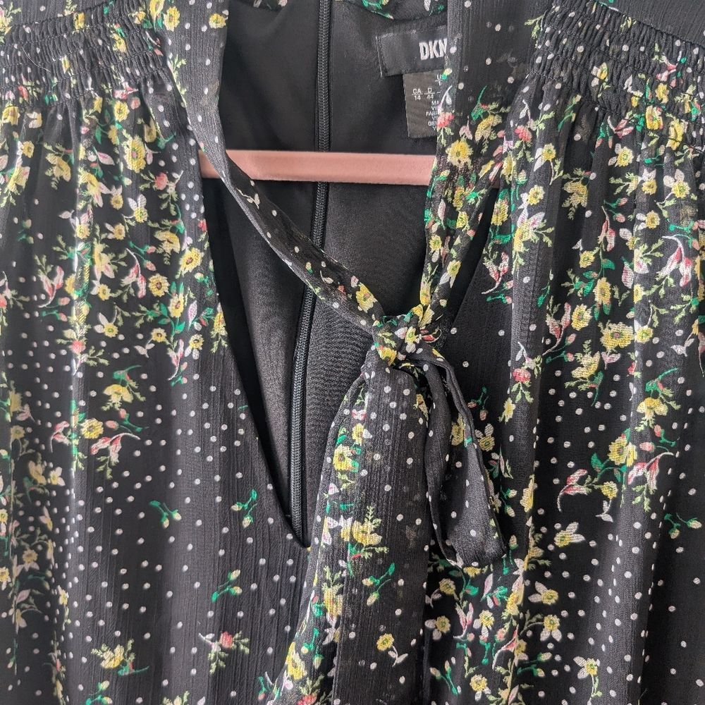 DKNY Floral-Print Tie-Neck Shift Dress Black Multi Size 14 - Picture 9 of 9